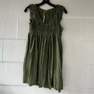 Vintage FREE PEOPLE Green Fairycore Relaxed Smock Mini Dress 🖤✨
